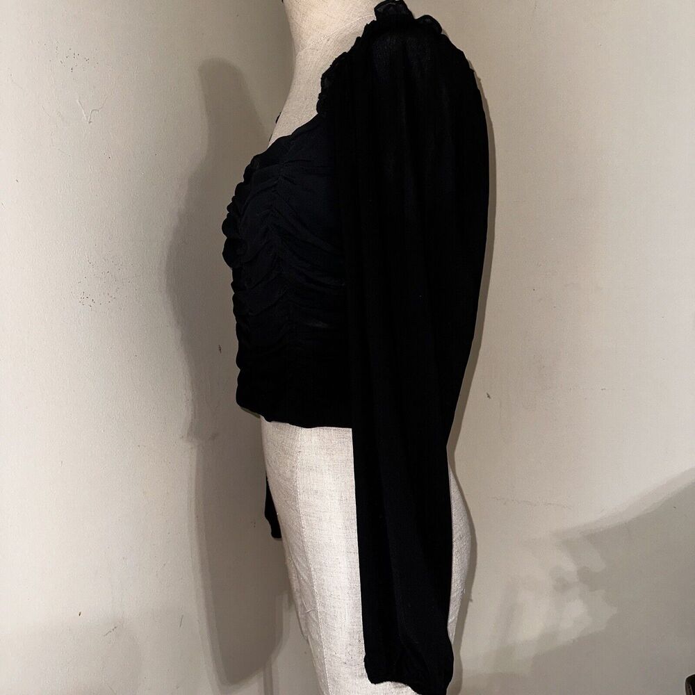 NWT Kirious Cropped Gathered Mesh Net Sleeves Halter Top Size Large - Picture 6 of 14